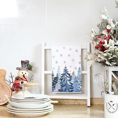 Miniatura 6 de ARKENY AD136 - Juego de 2 paños de cocina de Navidad, diseño de copos de nieve, color azul, 18 x 26 pulgadas, decoración del hogar de granja