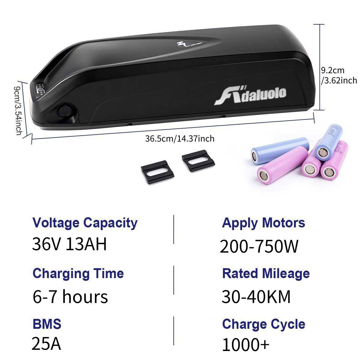 Batería Bicicleta Eléctrica 36V 13AH Batería Ebike Hailong Batería Lones Litio Bicicleta Electrica con Cargador, 4 Pin Placa Base para 100W-750W Motor