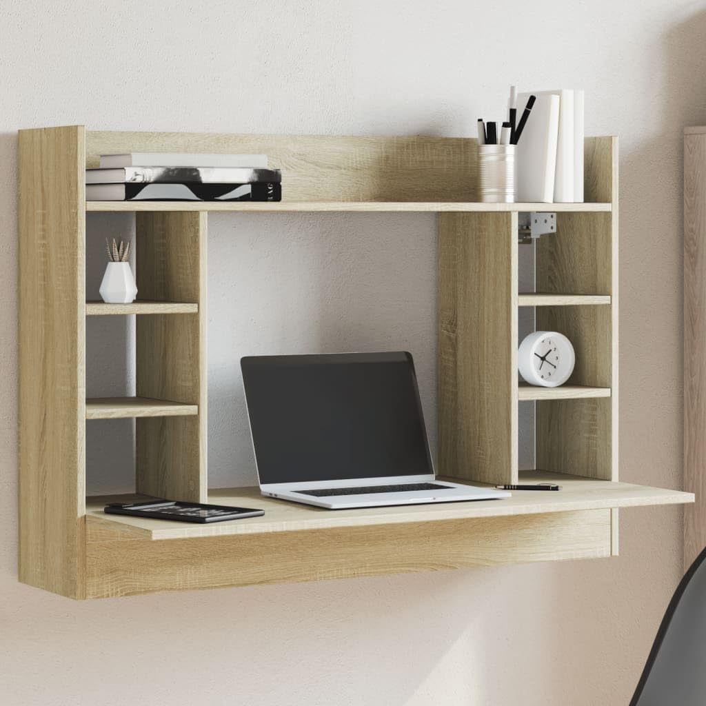 Scrivania da parete in rovere Sonoma, 105 x 48 x 75 cm, in legno con 6 scomparti, tavolo da ufficio salvaspazio per home office, scrivania da gioco, postazione di lavoro per PC, scrivania