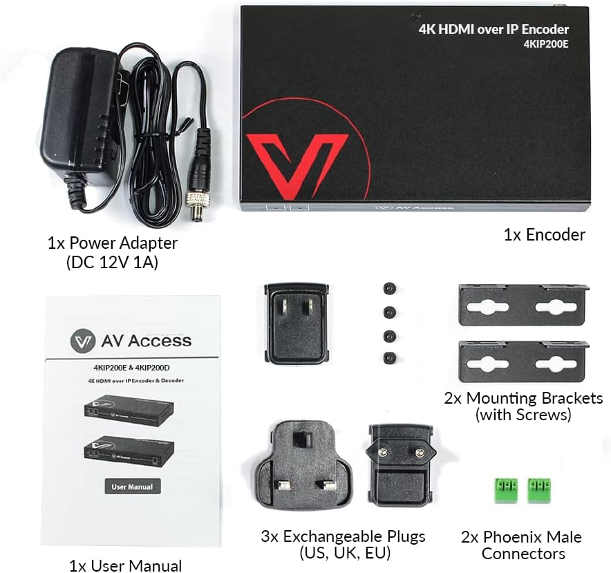 AV Access 4K HDMI Extender Over TCP/IP, AV Over IP Encoder with Video Wall up to 8X8, 395ft (120m), Plug & Play Without Configuration, Visual Control, Video Matrix, PoE, RS-232