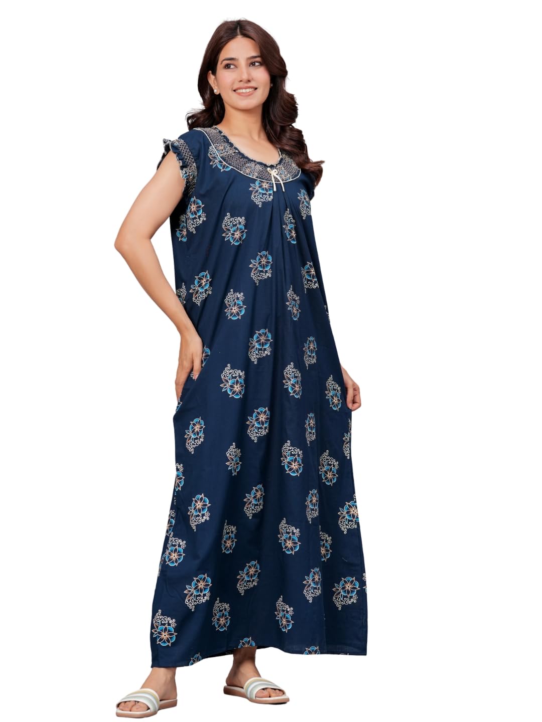 Cotton Nightgown for Women | Stylish Nighty Maxi Nightwear Floral Gown for Women Night Wear with Pocket-image-34