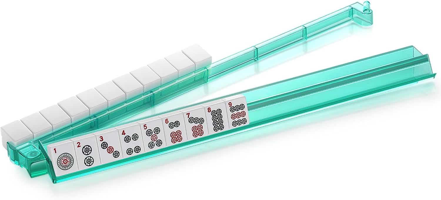 4PCS Mahjong Racks with Pushers,Green Acrylic American Majiang Tile Racks,Imports Modern Mahjong Racks with Built-in Pushers