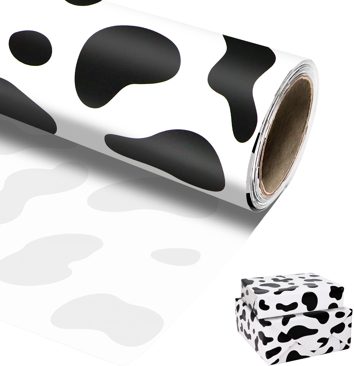 MUNILAIL Cow Print Wrapping Paper Roll 17 Inch x 33 Feet Black and White Spots Cow Wrapping Paper Gift Wrapping Paper for Boys Girls Birthday Party Baby Shower โ image 1