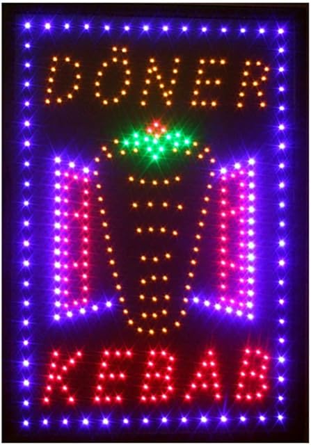 Doner Kebab LED Sign UK Pug Bright and Professional Product Powerful Flashing Display Hanging Chain Included Size 60cm X 38cm X 2cm