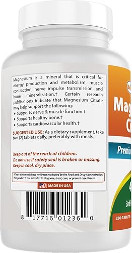 Miniatura 7 de Best Naturals Citrato de Magnesio (Citrato de Magnesio) 400mg 250 Comprimidos (400 mg de Magnesio Elemental por 2 Tabletas) (3)