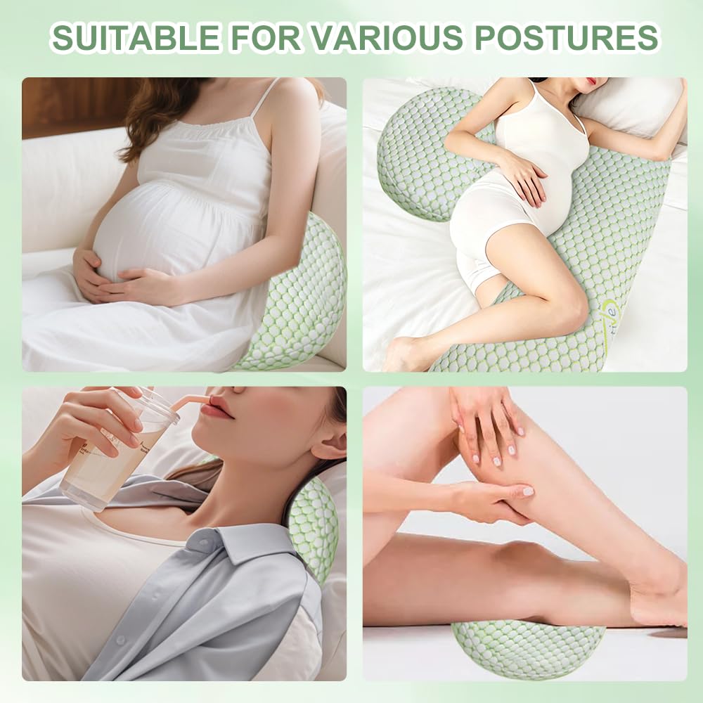 Schwangerschaftskissen Einstellbar, Schwangerschaftskissen zum Schlafen, Memory Foam Schwangerschaftskissens für Bauch, Rücken, Verstellbares und Tragbares Körperkissen für Seitenschläfer (Grün)