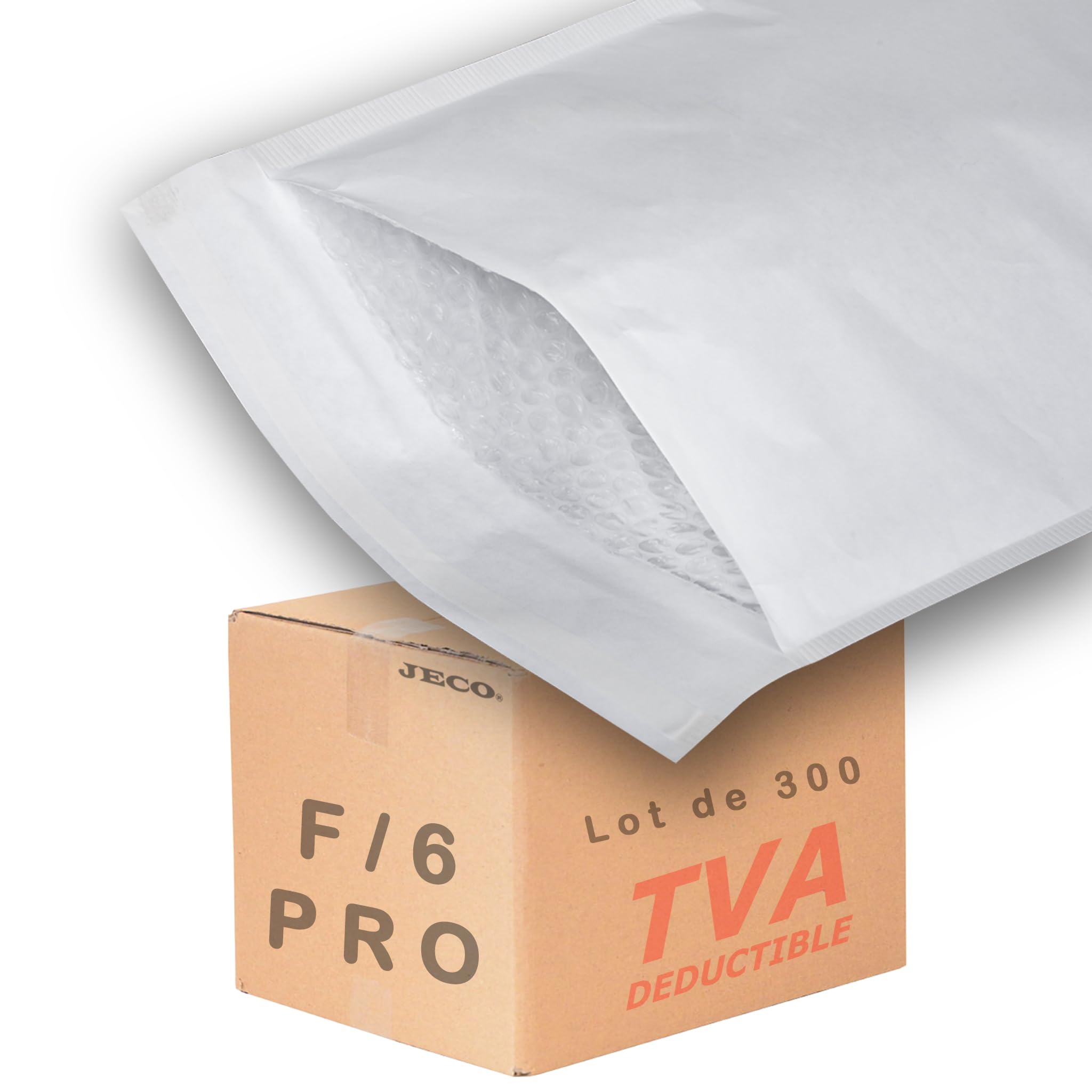 Jeco - Lot de 300 enveloppes à bulles d'air kraft blanches taille F/6 int. 220 x 340 mm pochettes matelassées d'expédition PRO