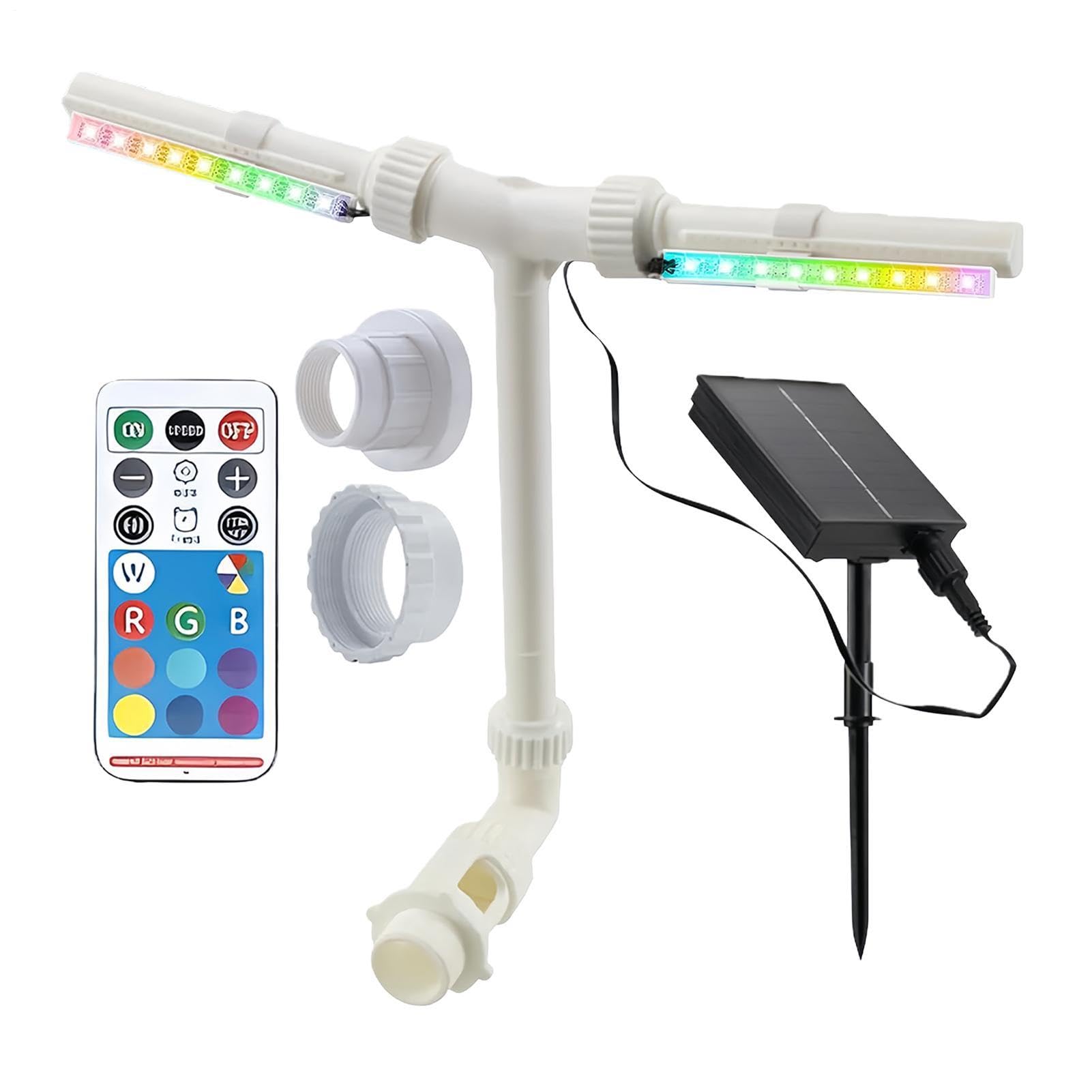 Genérico Fuente Solar Para Piscina - Fuente En Cascada LED De 7 Colores De Doble 39cm | De Estanque Solar Flotante Con Control Remoto, Control Por Aplicación, Decoración Para Jardín, Piscina, Luz