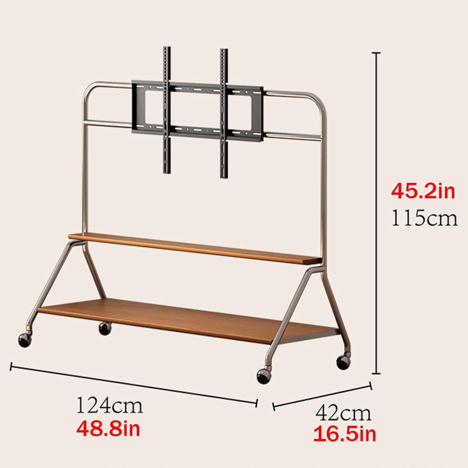 Mobile TV Stand Cart with Storage Shelf, Rolling TV Stand on Wheels for 40-75 Inch TVs, Floor TV- Cart for Bedroom,Office(Black)