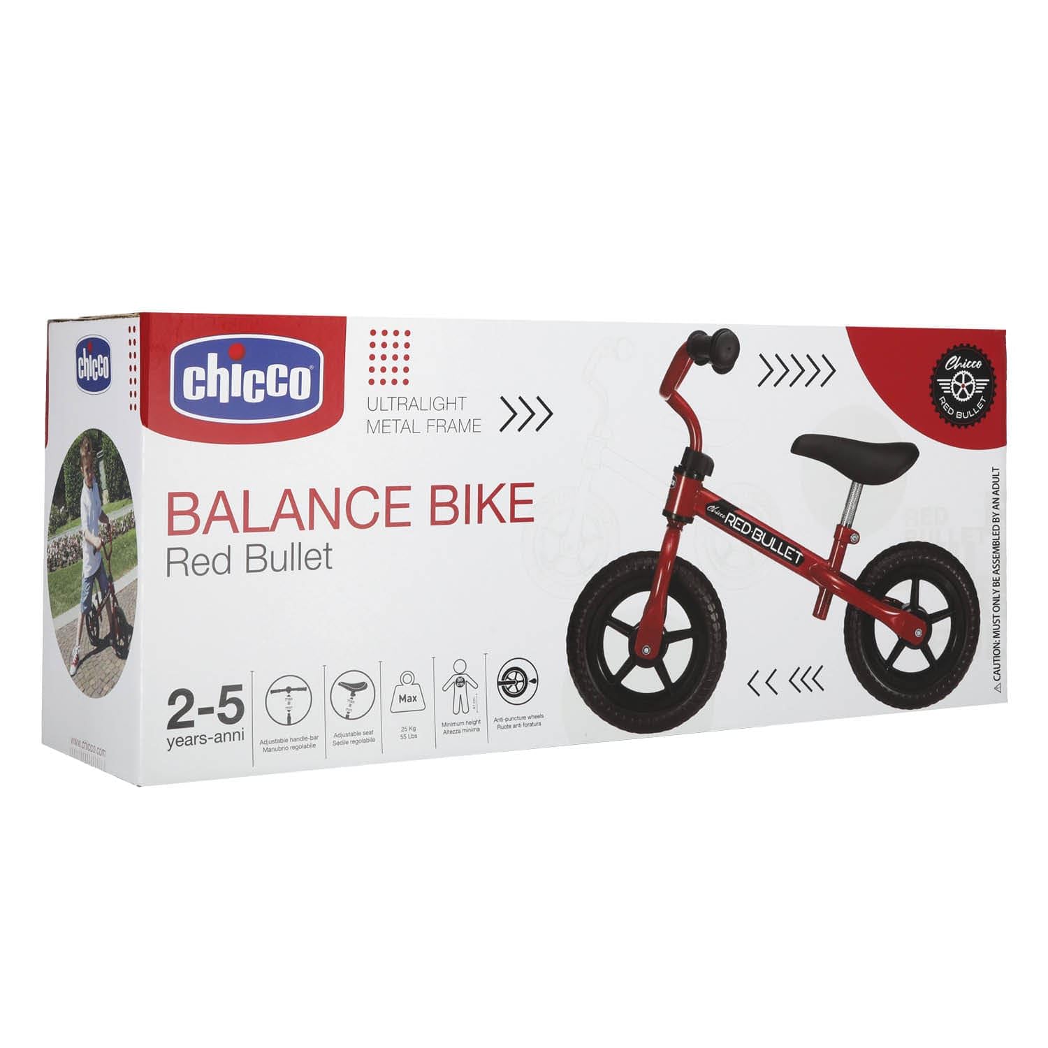 Chicco Bicicleta Niño 2 años, Bicicleta Sin Pedales, 2-5 Años, hasta 25 kg, Bici Sin Pedales, para Aprender a Mantener el Equilibrio, Manillar y Sillín Ajustables, Juguetes, Regalo Niño 2 años, Rojo