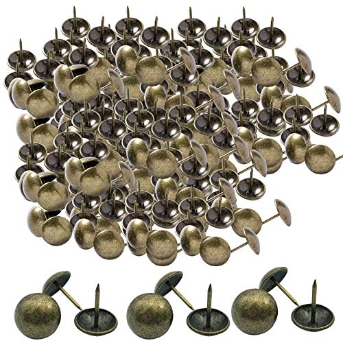 Lot de 100 punaises de tapissier en bronze 11 mm x 17 mm pour meubles décoratifs à tête ronde en laiton antique pour canapé, chaise, lit