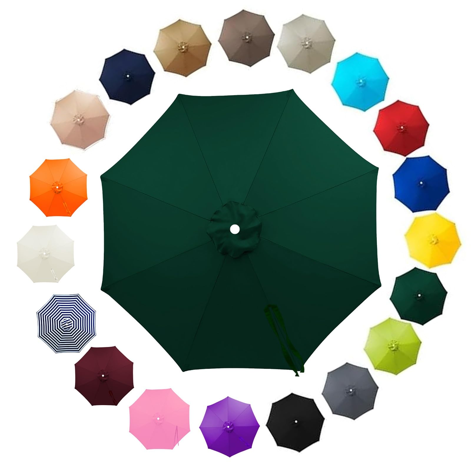 Outdoor Patio Parasol Replacement Canopy 2.5m 2.8m 3.30m 3.5m 6/8 Ribs, Fade Resistant Garden Umbrella Top Fabric Cover, Waterproof UV Protection Sunshade Cloth(Dark Green,3.0m/8 Arms) โ image 1
