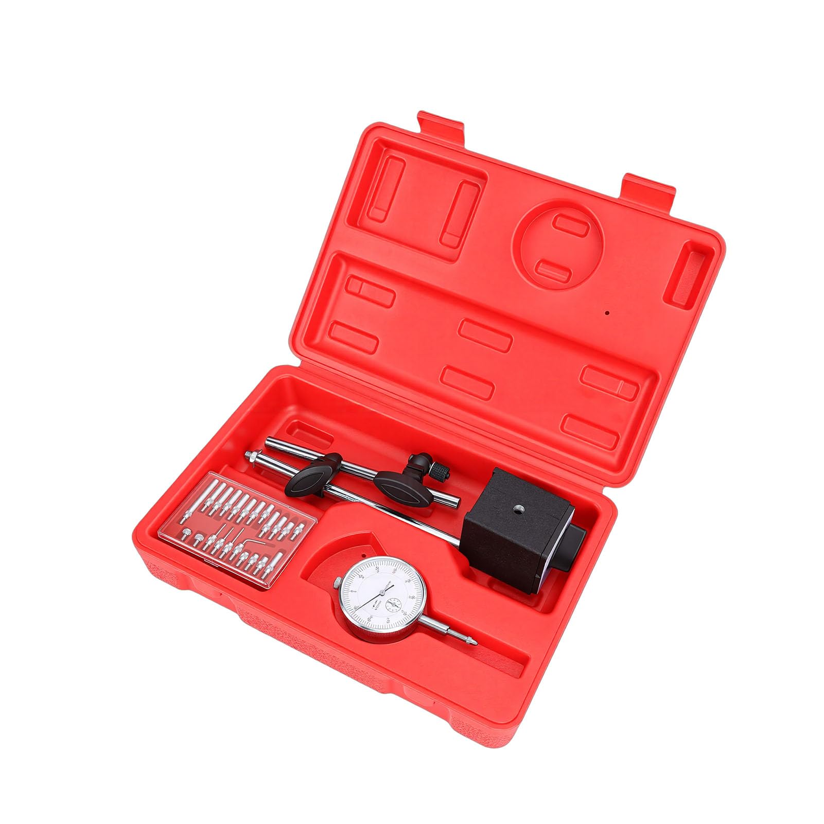Fafeicy Set Comparatori a Quadrante, Misurazione Ad Alta Precisione 0-10 Mm, Comparatore a Quadrante con Base Magnetica, Precisione 0,01 Mm, Acciaio Legato per Uso in Officina e