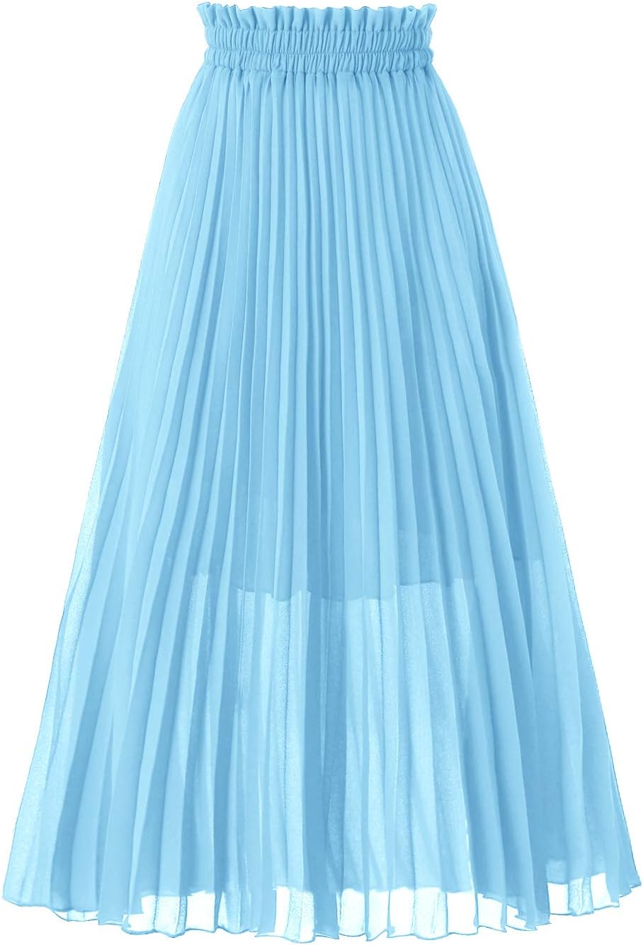 GOOBGS Women's Pleated A-Line High Waist Swing Flare Midi Skirt Medium Ice Blue
