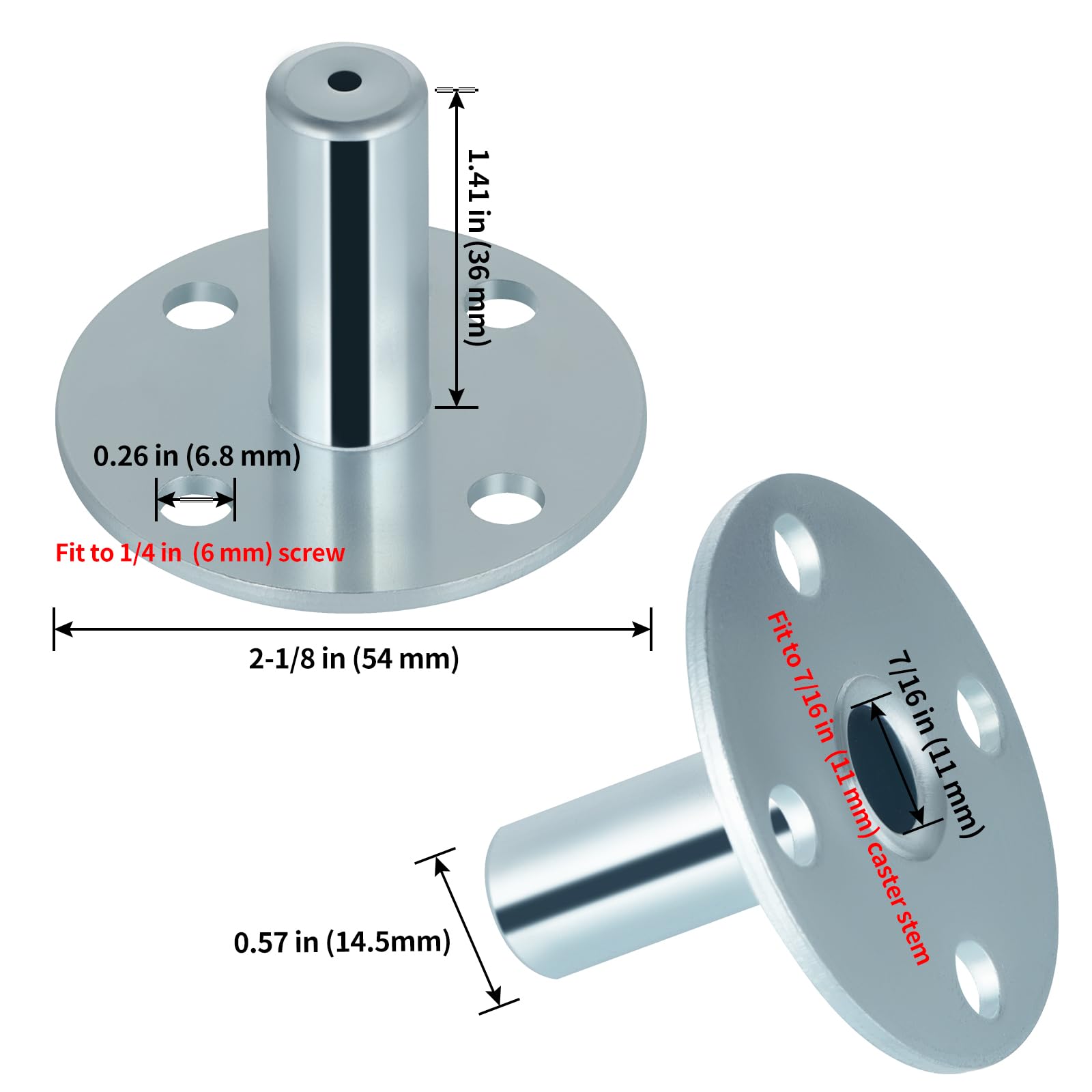 Skelang 4 Stück Zylinderrollensockel mit breiter Krempe, Metallrollenhülsen, Radnuss, runde Einsätze für 1,1 cm (7/16 Zoll) Griffring-Rollen, Stuhlbeine, Klavier, Möbel und Musikausrüstung, Ersatz