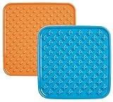 LE TAUCI PET Slow Feeder Dog Bowl, 7.5 Inch Lick Mat for Medium and Large Breed, Anxiety Relief Licking Mat, Puzzle Feeder for Peanut Butter, Treats, Pet Enrichment Toys, Set of 2, Blue and Orange