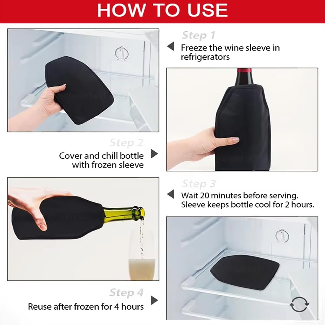 Ice Wine Sleeve, Ice Wine Chiller, Wine Cooler Refrigerator, Wine Bottle Chiller Cooler for Red White Champagne or Sparkling. Gel Cooling Holder Freestanding Carrier Chilling, Set 2 (Black/Santa) — Amazon image 4