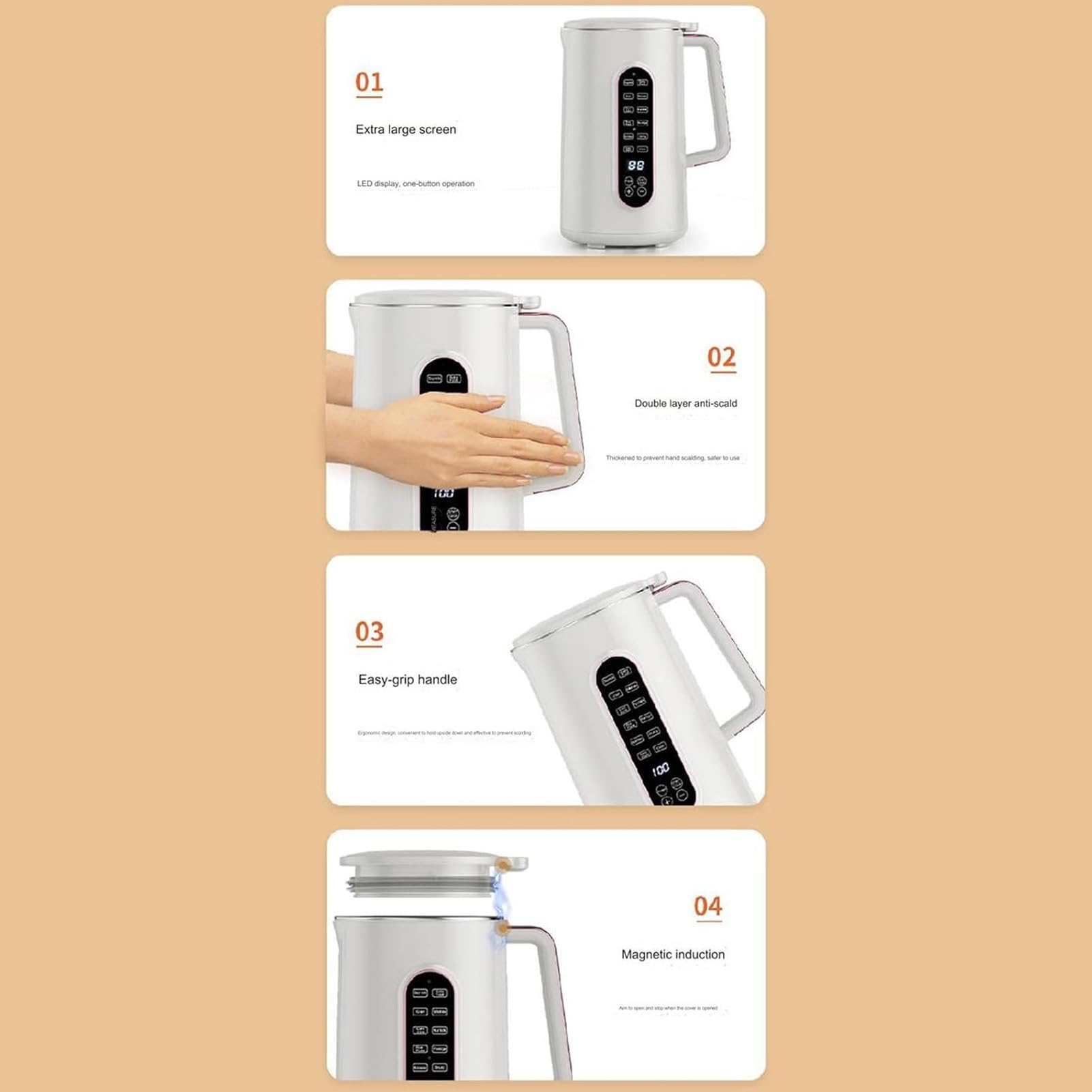 Diydeg Nut Milk Maker, Stainless Steel Almond Milk Machine Smart Touch Control Soy Milk Maker Almond Milk Maker Soymilk Machine for Almond Milk, Soy Milk, Oat Milk, Nut Milk (US