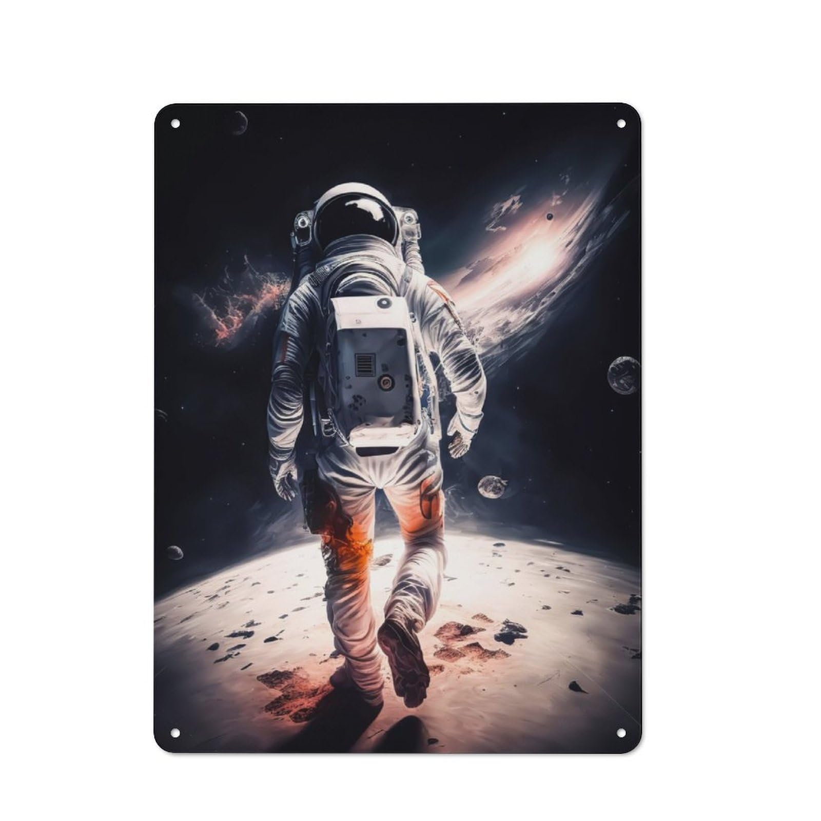 Junmoney Astronaut In Outer Space Metal Wall Sign With Design 40X30cm, Loft Style Studio Wall Art For Flat, Bar, Studio Or Gallery Wall