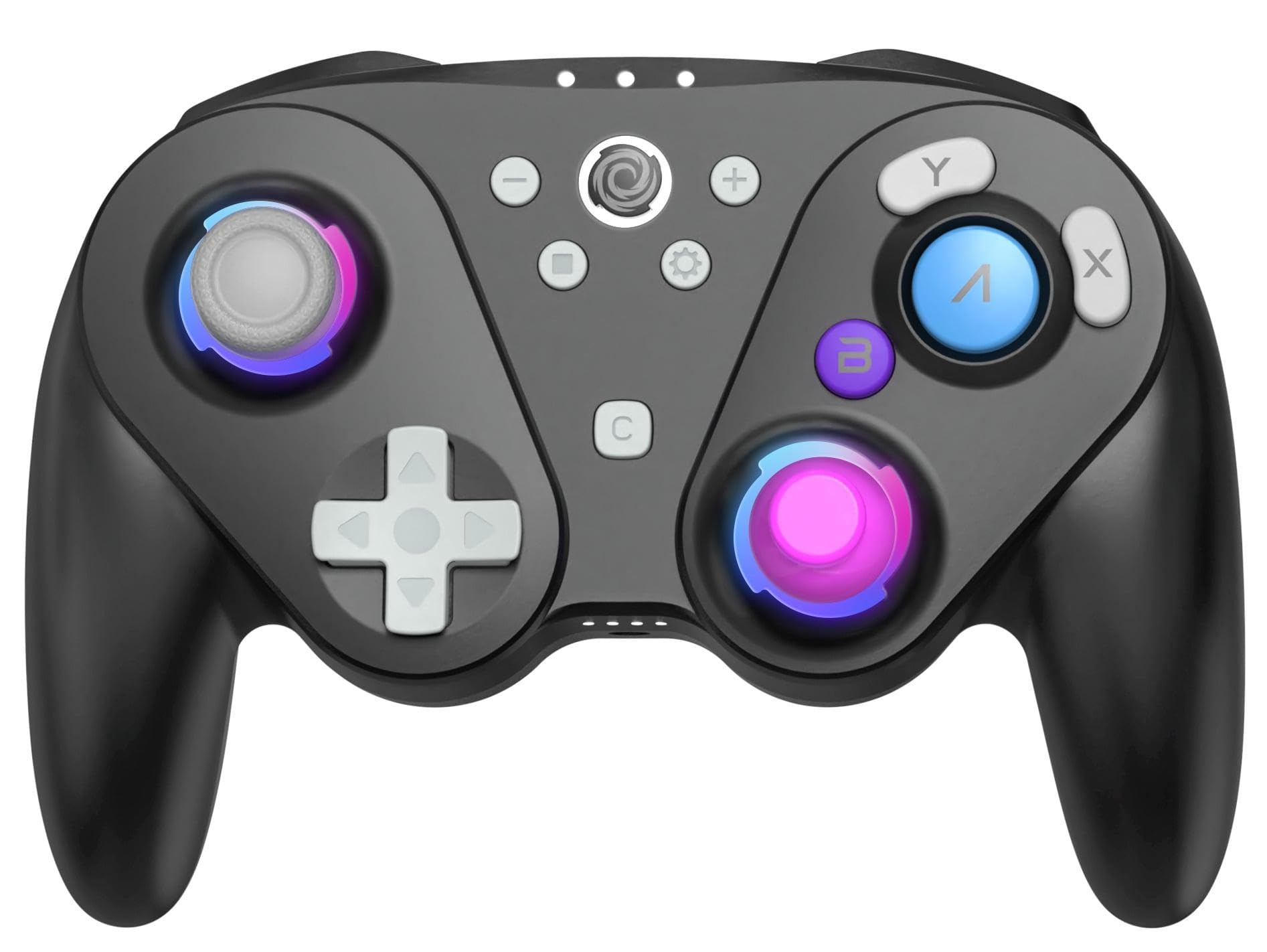 Oniverse Manette sans fil pour Switch/Switch 2/Gamecube/PC/Mobile, Autonomie 13h, Joysticks et gâchettes Hall Effect, Gyroscope, boutons macro, Mode Turbo, 4 modes LED - Foenix (Noir)