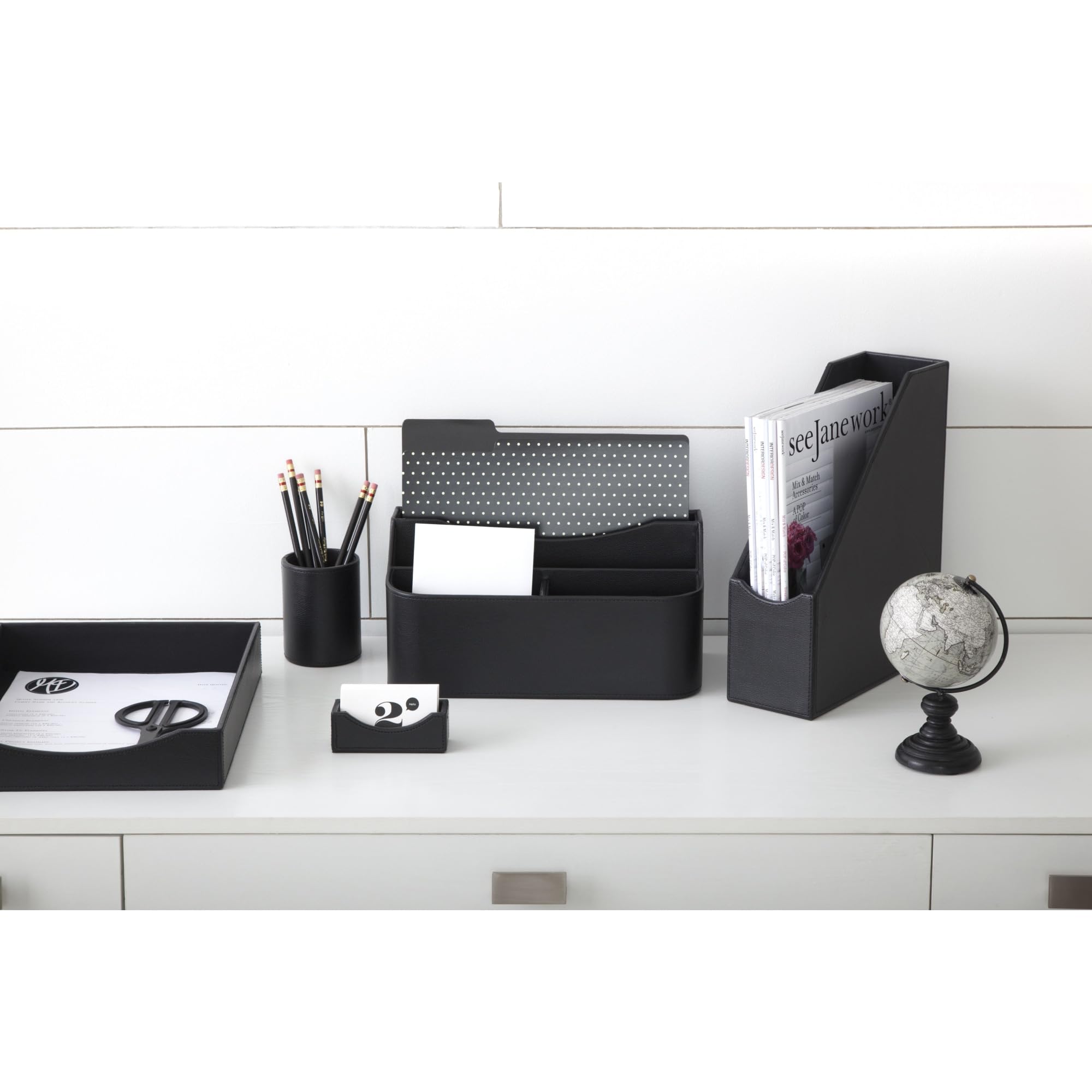 Ver Jane trabajo (R) bandeja de papel de piel sintética, negro