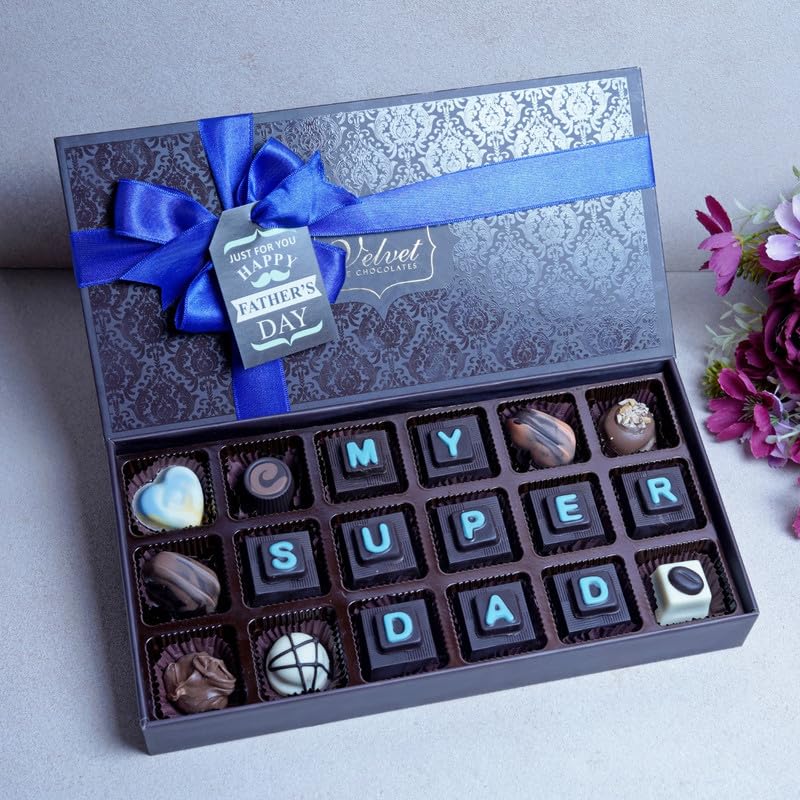 Image of Velvet Fine Chocolates Special Super Dad Box | 18 Pcs Assorted Chocolate Gift Box for Father's Day, Birthday, Anniversary, Retirement & Special Occasions | Pack of 1