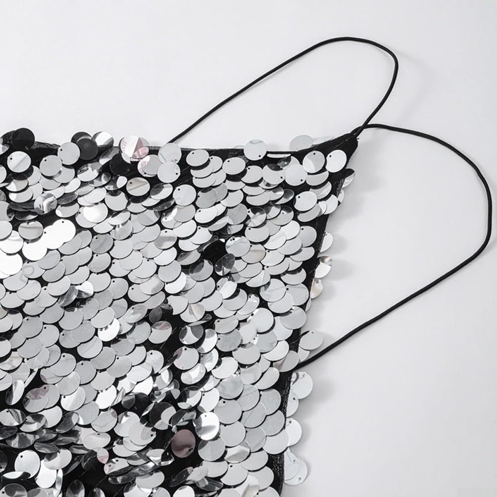 SPORTARC Elegante mini abito da donna con paillettes, con scollo all'americana, ideale per discoteche ed eventi sociali
