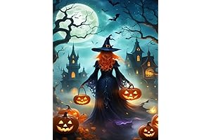eniref Witch Diamond Painting Kits for Adults,Halloween Witch Moon Pumpkin Castle Bat...