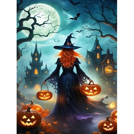 eniref Witch Diamond Painting Kits for Adults,Halloween Witch Moon Pumpkin Castle Bat...