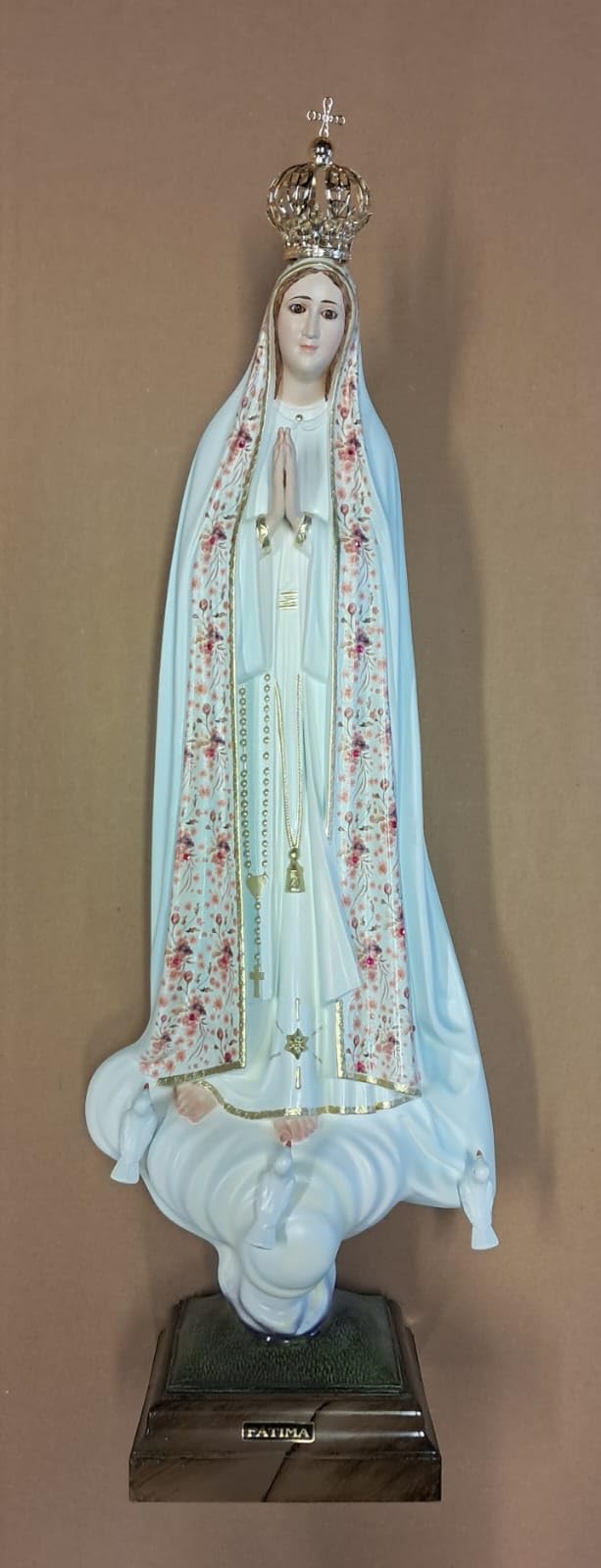 Generico ArteSacraCaravaggio Statua della Madonna di Fatima cm 77 (30,31 inches) in vetro resina, con occhi in vetro decorata a mano, di produzione artigianale