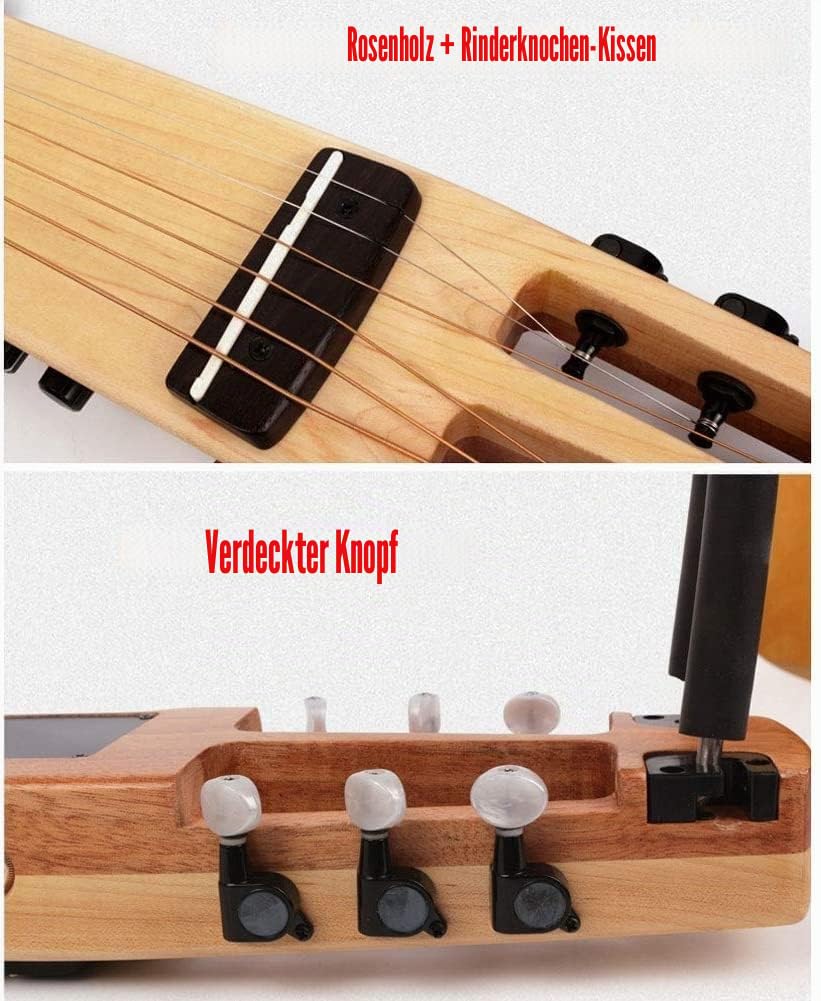 Traveler Guitar Stumm Reisegitarre Mit Deluxe Akustikgitarre Tasche (6-Saiten Set) für Anfänger Mit Gitarrensaite, Gitarrengurt, Gitarrentasche, Capo für Gitarre Left