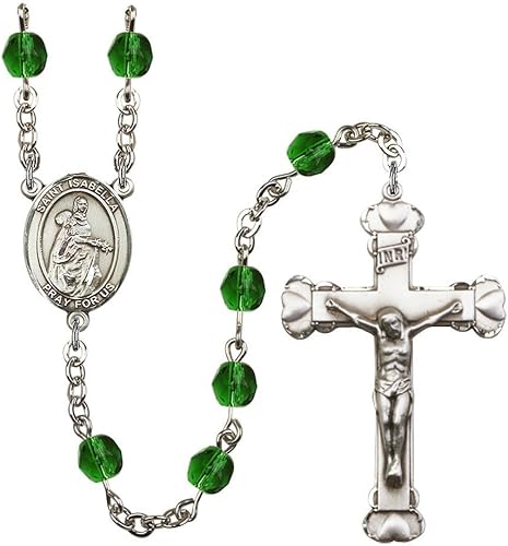 Miniatura 9 de Rosario de Santa Isabel de Portugal chapado en plata de 0236in octubre rosa fuego pulido perlas crucifijo tamaño 1 58 x 1 medalla encanto