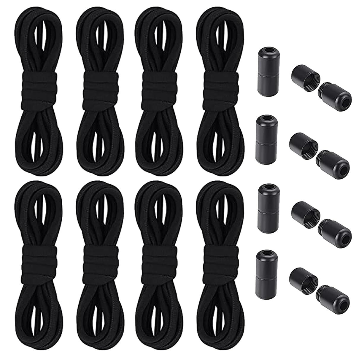 ECVV 4 Pairs No tie Shoelaces with Metal Spring Lock Adjustable Metal Cap Shoelaces for Sneakers Lazy Lock Elastic Tieless Sport Shoes Strings Fits All Shoes, One Size