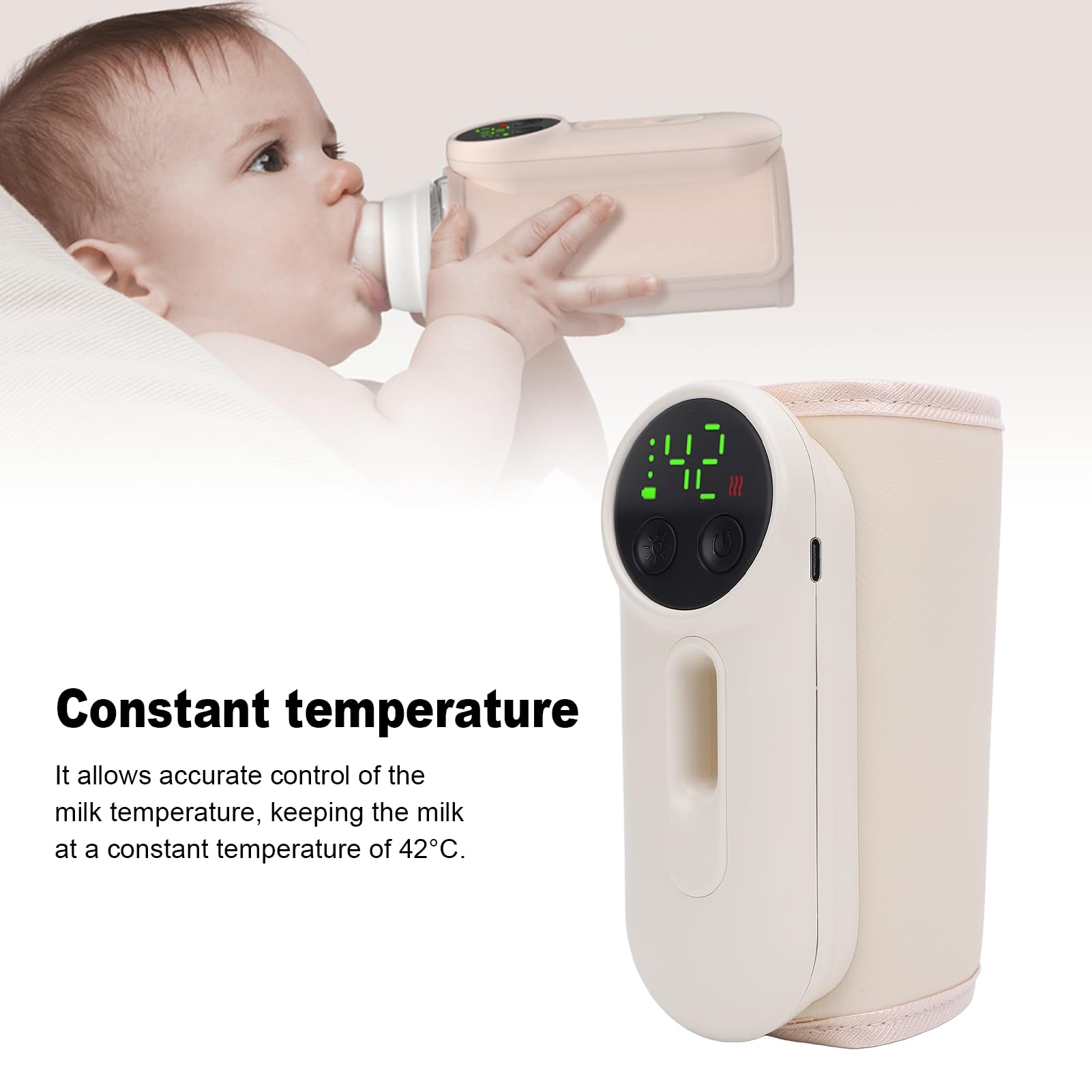 TOPINCN Calentador de Botellas de Leche Portátil Inalámbrica, Calefacción Rápida sin Agua, USB Recargal de Viaje de Leche con Pantalla con Pantalla de Temperatura y Luz Nocturna,