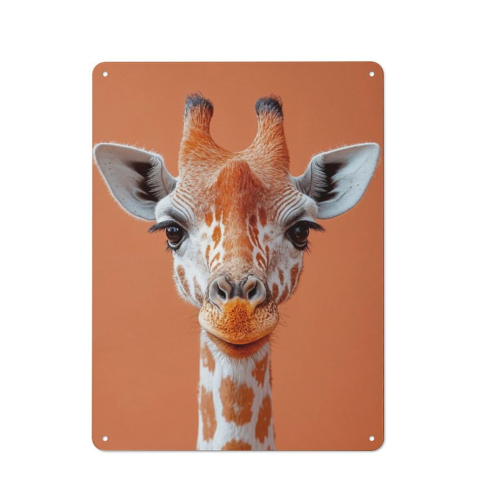 Giraffe Portrait on Orange Background Office Metal Sign 40x30cm, Understated Office Wall Decor for Workspace, Cafe, Shop Or Desk Area