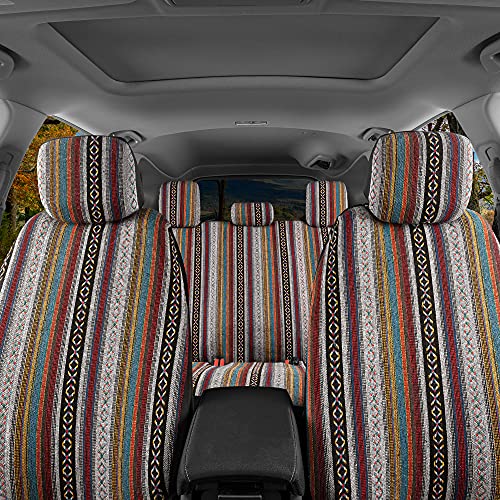 Bdk Saddle Blanket Seat Covers For Cars Full Set - Striped Woven Mexican Blanket Seat Covers With Matching Headrest Covers, Multi-Color Baja Seat Covers For Truck Auto Van Suv #TOP2