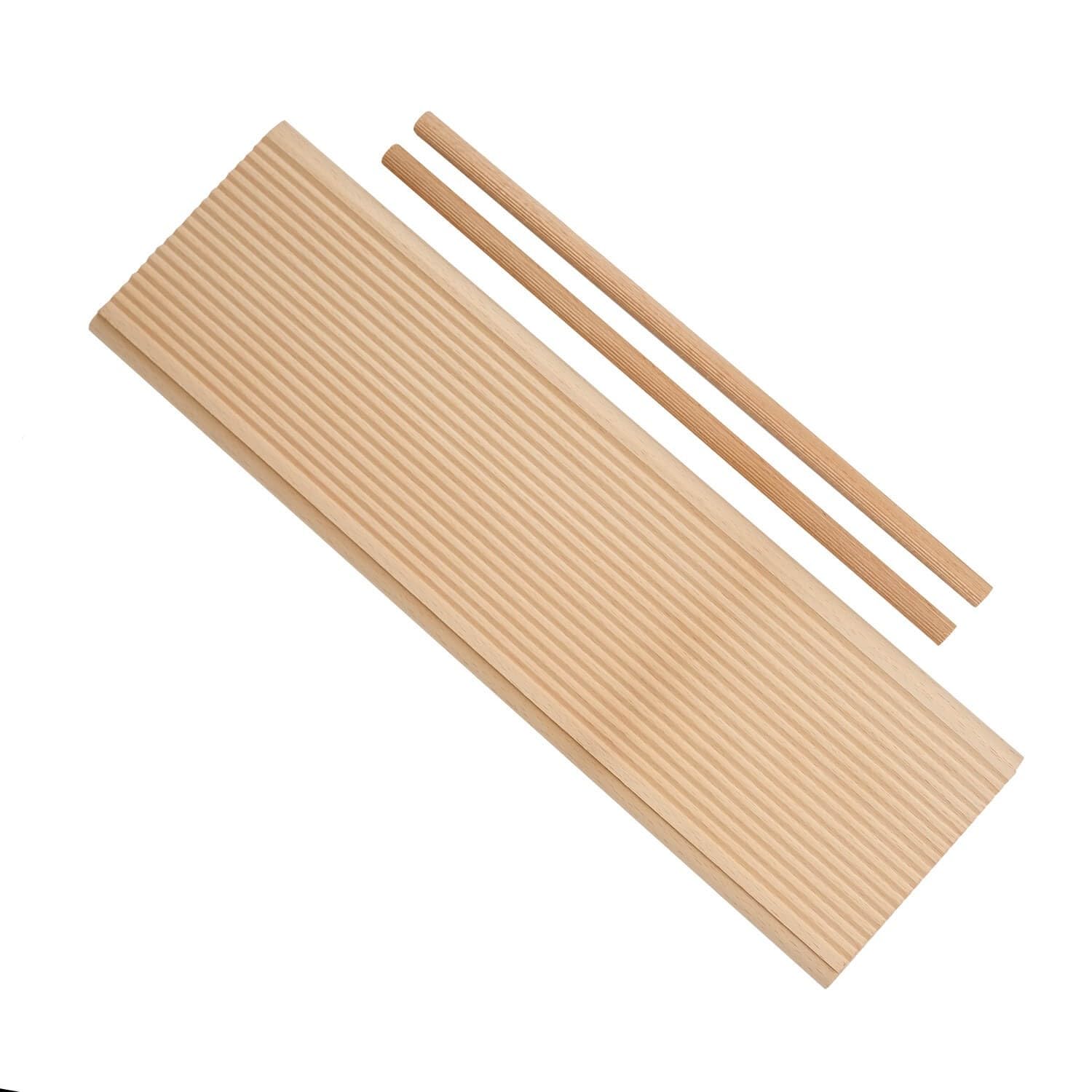 Rigagnocchi in legno o Tagliere riga garganelli e gnocchi con Fermo e due piccole Bacchette - 12x37 cm