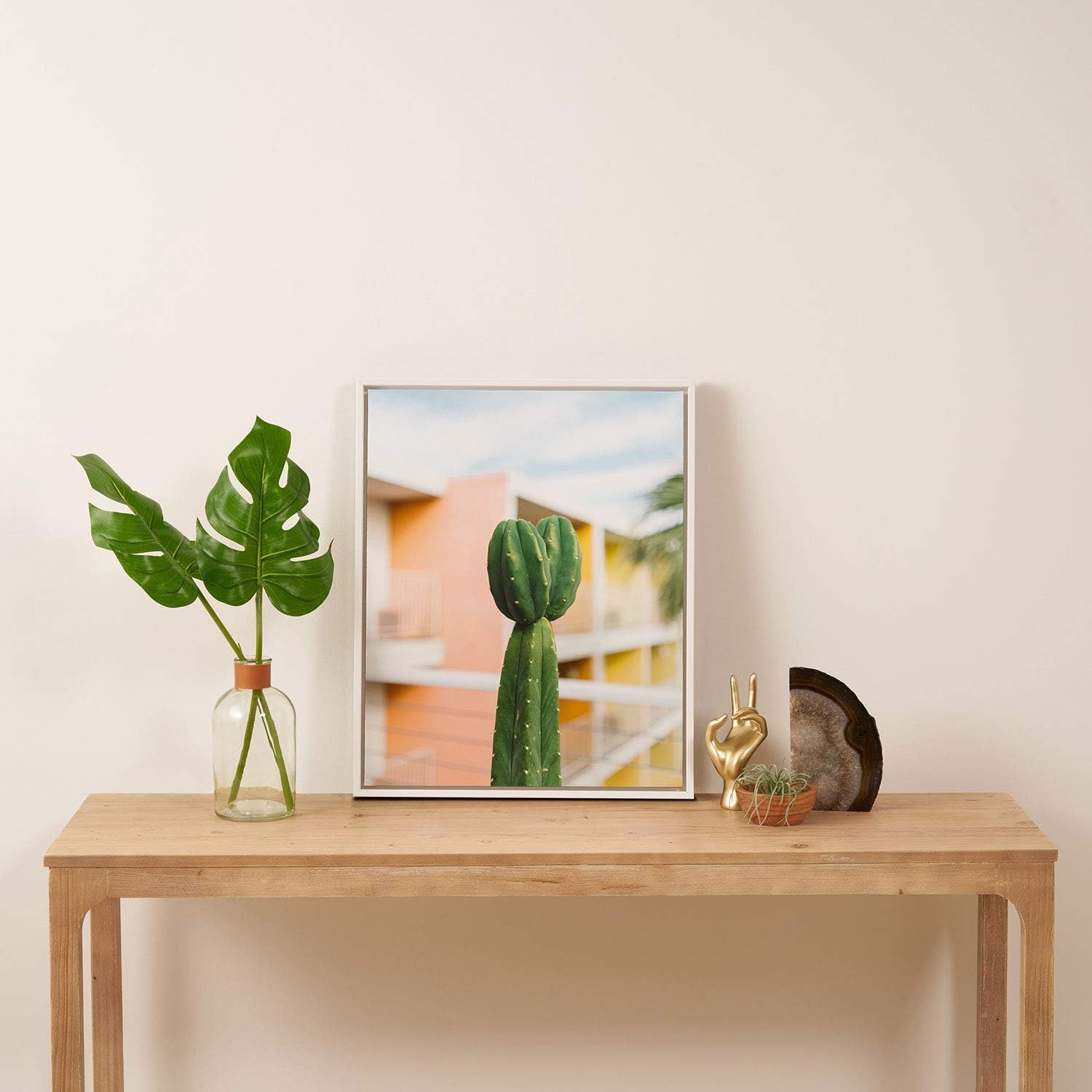 Deny Designs Bethany Young Palm Springs Cactus Ii White Framed Art Canvas, 16" x 20", Green