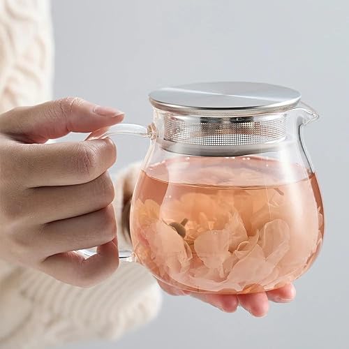 Miniatura 1 de IwaiLoft Tetera de vidrio con tapa de filtro extraíble de acero inoxidable para estufa y microondas de vidrio borosilicato apto para hojas sueltas,