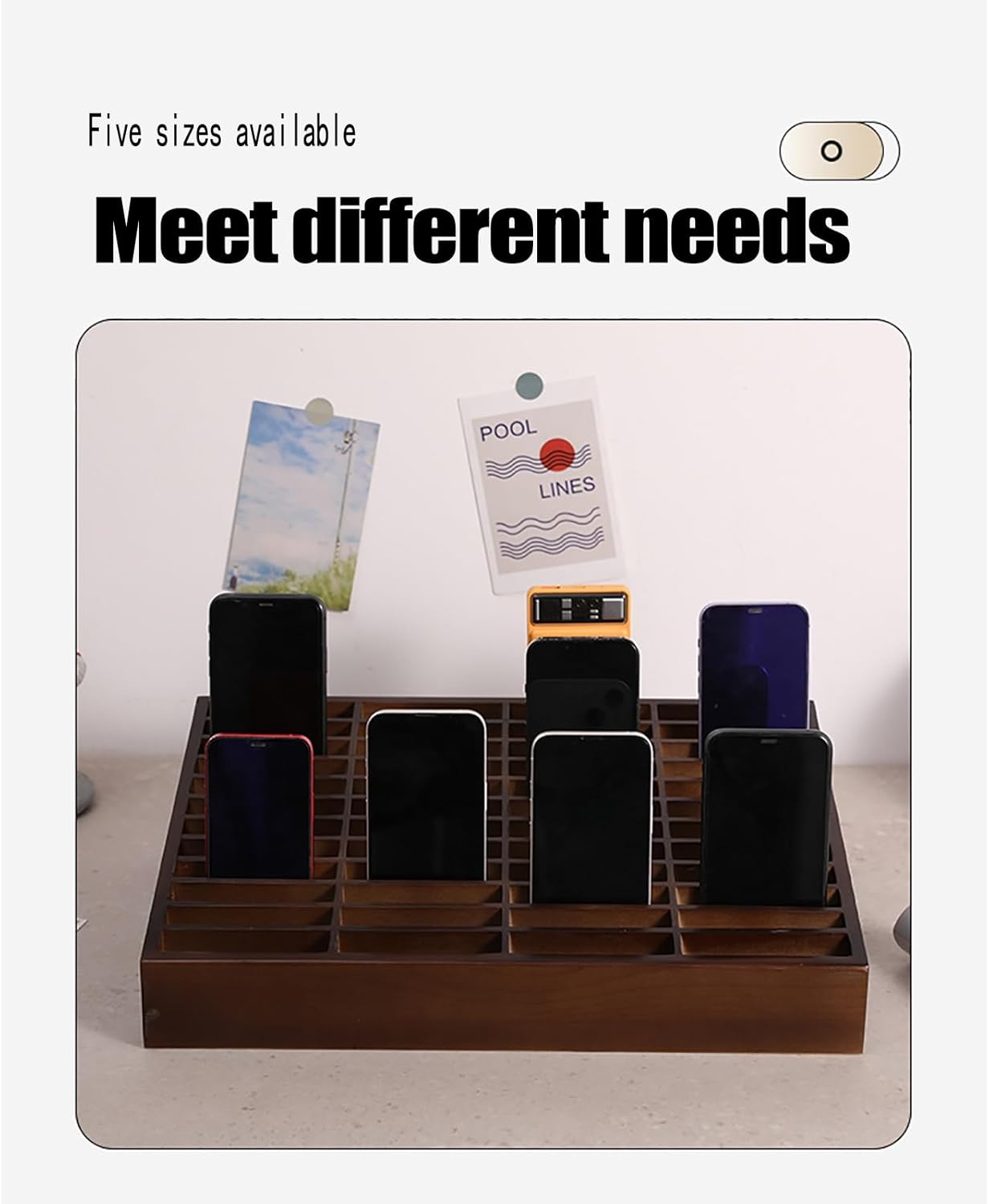 Locker Shelf Organizer Caddy Wooden Cell Phone Locker 12/24/36 Mobile Phone Storage Box 60 Desktop Stand Table Display Stand 48 Phone Locker For Office Phone Holder Grid Management Shelf(Vintage,41*28