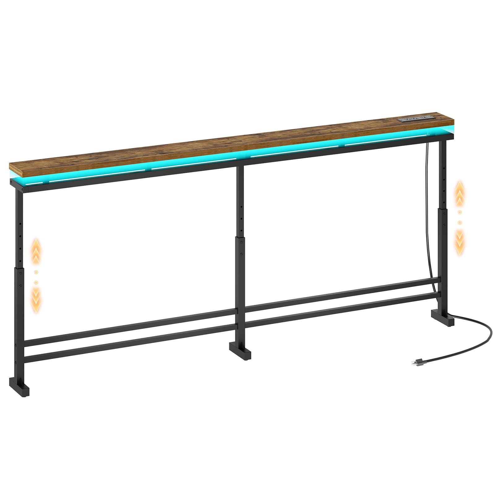 YATINEY 78.7" Behind Couch Table with LED Lights, Narrow Console Table with Adjustable Height (27.6"-35.4"), 5.9" Wide Sofa Tables Narrow Long with