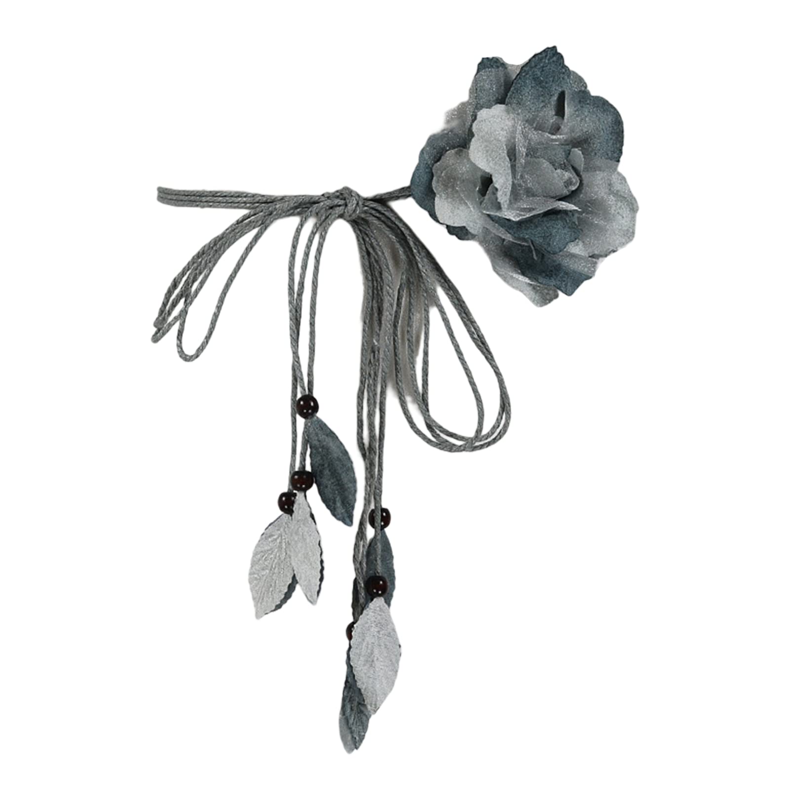 Maxtonser Women's Grey Bohemian Waist Belt Delicate Flower Decors Braided Belt Dress Seaside Waist Belt Gray