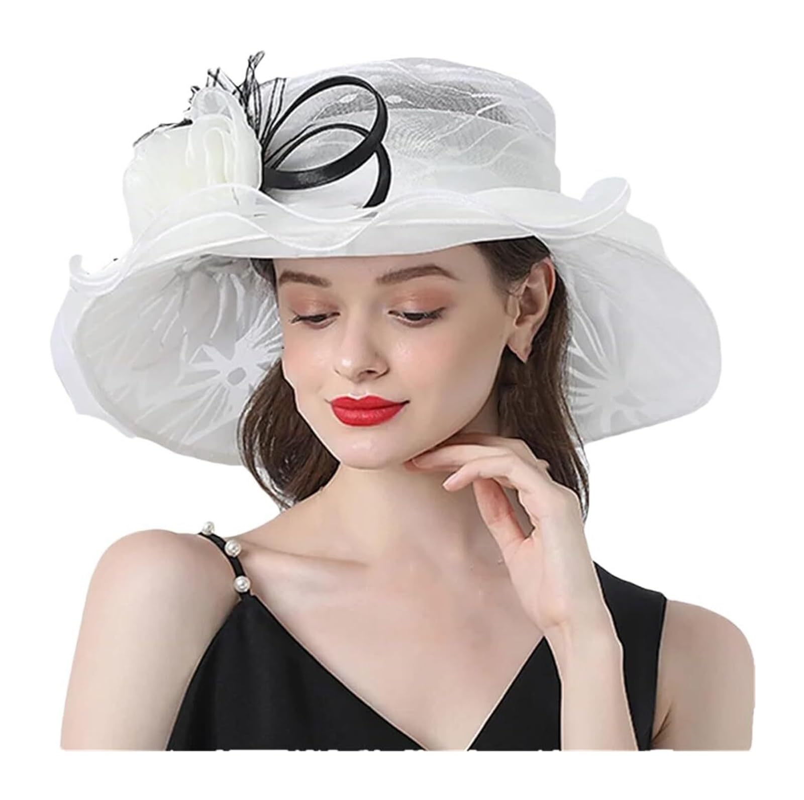 Sombreros de sol para mujer, Sombrero for el sol de playa iglesia organza con volantes ala ancha for mujer Multicolor