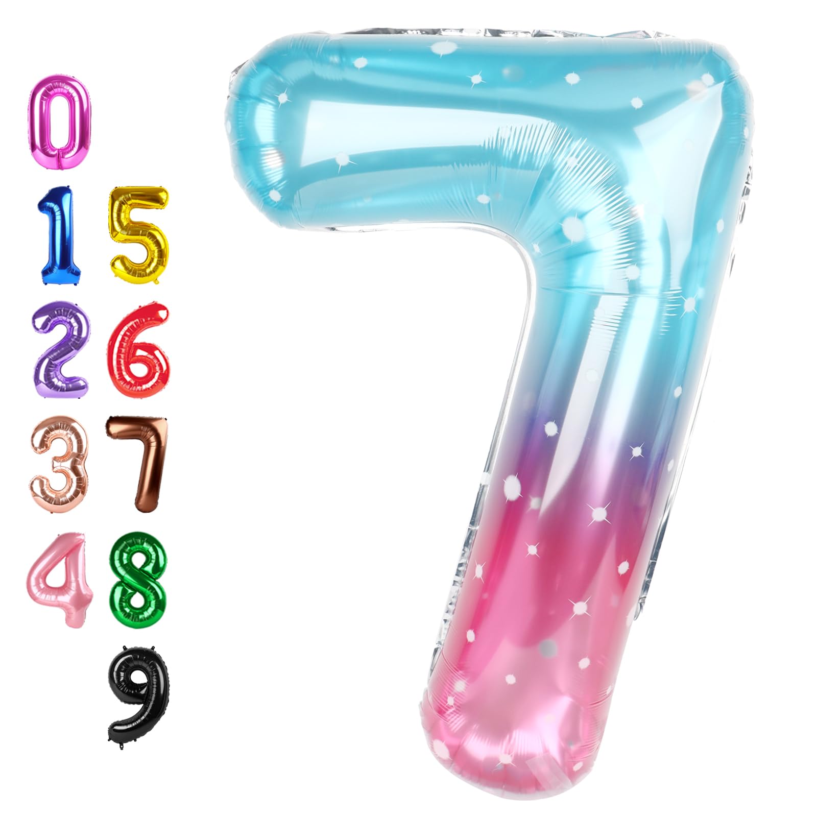 Number Balloons 7 Balloon for 7 Birthday Decorations, 40 inch Blue and Pink
