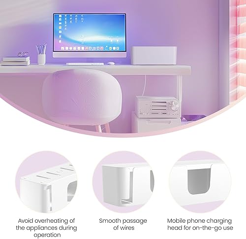 Miniatura 5 de Delamu Paquete de 2 cajas de organización de cables, elegante caja de cables con organizador de cables para escritorio, regleta de alimentación a