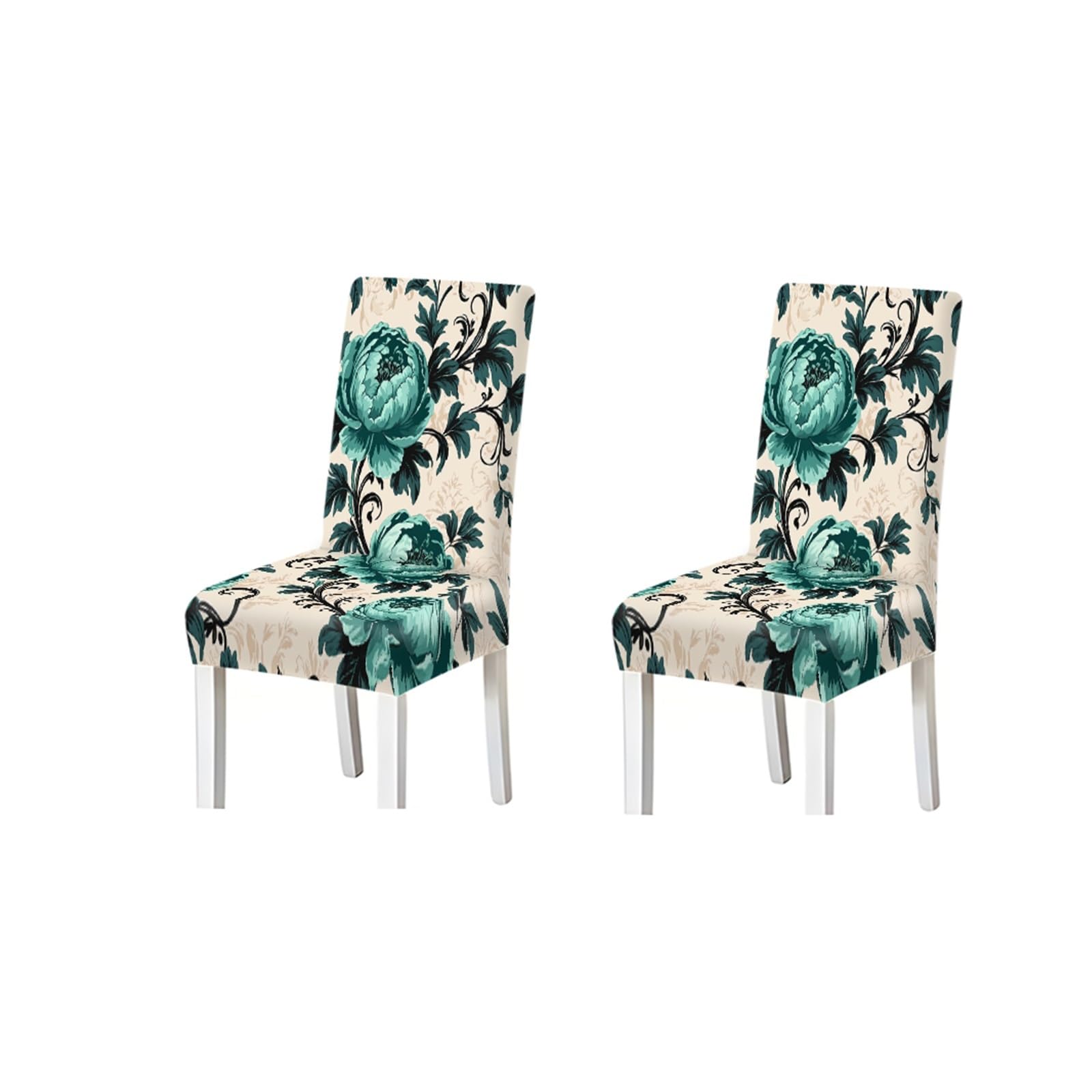 KXUAUV Elegant Teal Peony Floral Print Stretch Dining Chair Covers, 2/4/6 PCS For Home Kitchen Party Seat Protectors for Restaurant Hotel Party(2PCS Chair cover)