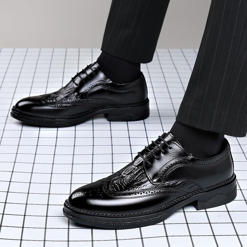 Men's Lace-up Dress Shoes Men Casual Wedding Faux Patent Leather Derby Shoes Comfortable Oxfords Shoes for Men(8)2