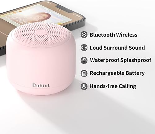 Miniatura 3 de Bobtot Altavoces Bluetooth portátiles con correa fáciles de llevar, mini altavoz inalámbrico impermeable IPX5 con sonido estéreo fuerte, 20 horas de