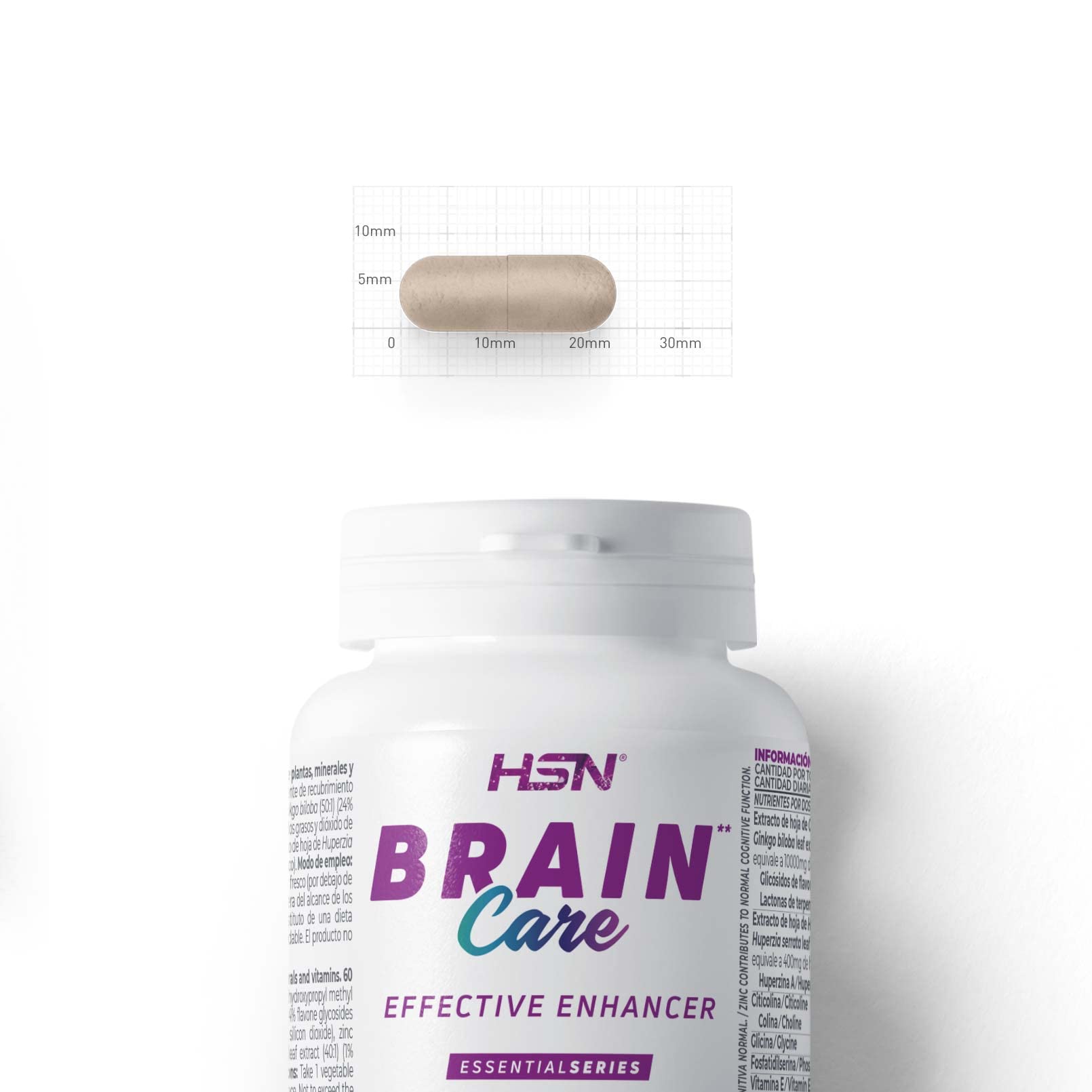 HSN Brain Care | 60 Cápsulas Vegetales | Nootrópico natural para mantener unas buenas funciones cognitivas y bienestar mental | No-GMO, Vegano, Sin Gluten