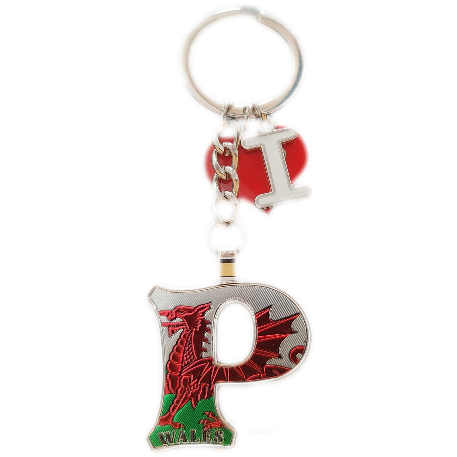 Manav Welsh Souvenir Alphabet Keyrings Wales Dragon Flag Red Heart Cymru (P)